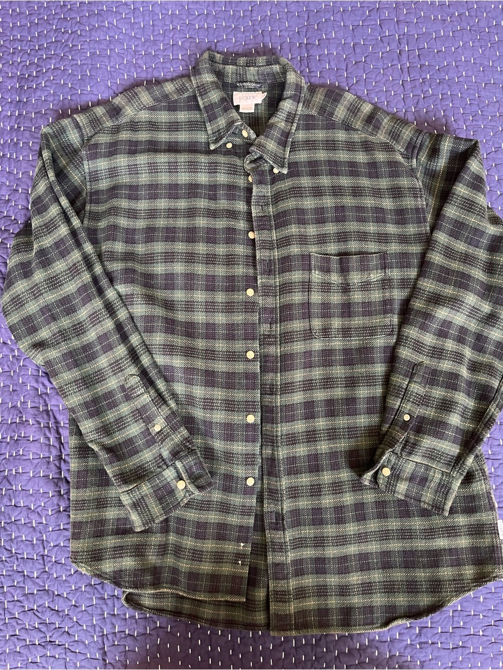 J. Crew Green and Navy Plaid Button-Down Shirt
